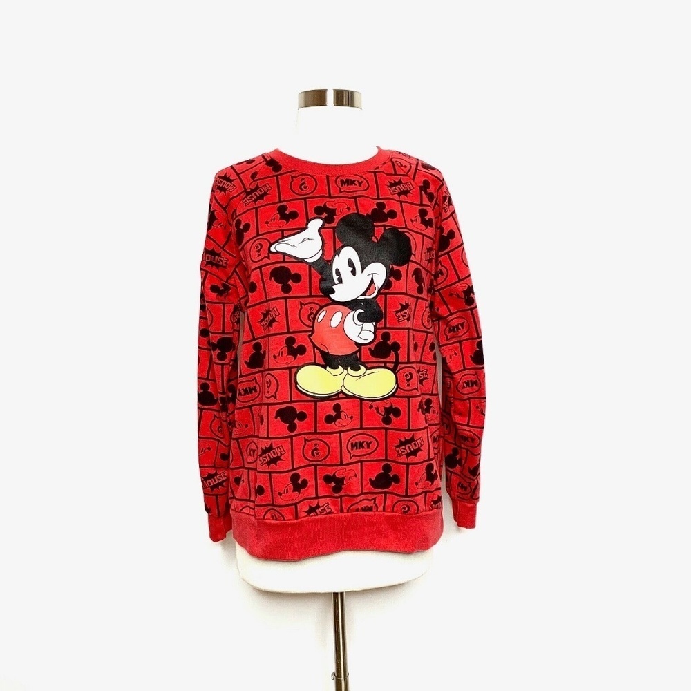 DISNEY Mickey Mouse Sweatshirt Red Black Size L (11/13) Long Sleeve Crew Neck